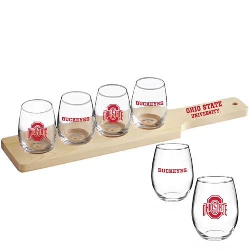 Ohio State Buckeyes Tasting Flight Board – Officially Licensed Wooden Beer  Flight Set with 4 Logo Glasses – Barware for Tailgates, Home Bars