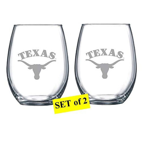 Texas Longhorns Etched Satin Frost Logo Wine or Beverage Glass Set of 2 Drinkware