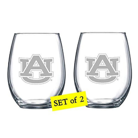 Auburn Tigers Etched Satin Frost Logo Wine or Beverage Glass Set of 2 Drinkware