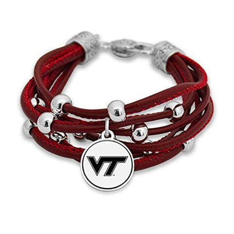 Virginia Tech Hokies Leather Strand Bracelet with Logo and Lobster Clasp Jewelry