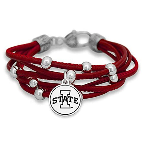 Iowa State Cyclones Leather Strand Bracelet with Logo and Lobster Clasp Jewelry