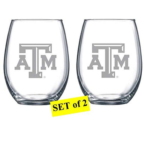 Texas A & M Aggies Etched Satin Frost Logo Wine or Beverage Glass Set of 2 Drinkware