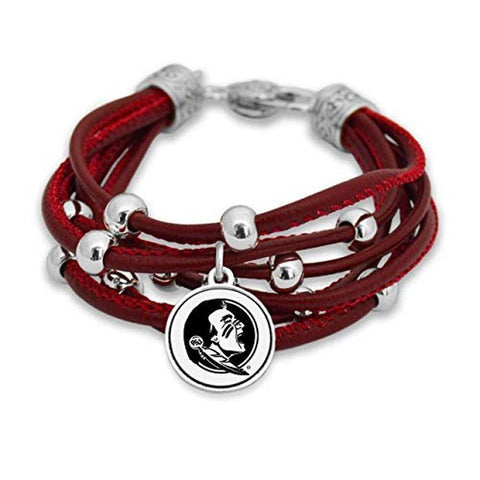 FSU Seminoles Leather Strand Bracelet with Logo and Lobster Clasp Jewelry