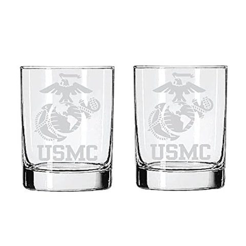 US Marines Satin Etched Rock Glasses - Set of 2 Drinkware