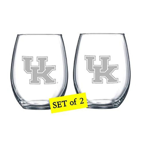Kentucky Wildcats Etched Satin Frost Logo Wine or Beverage Glass Set of 2 Drinkware